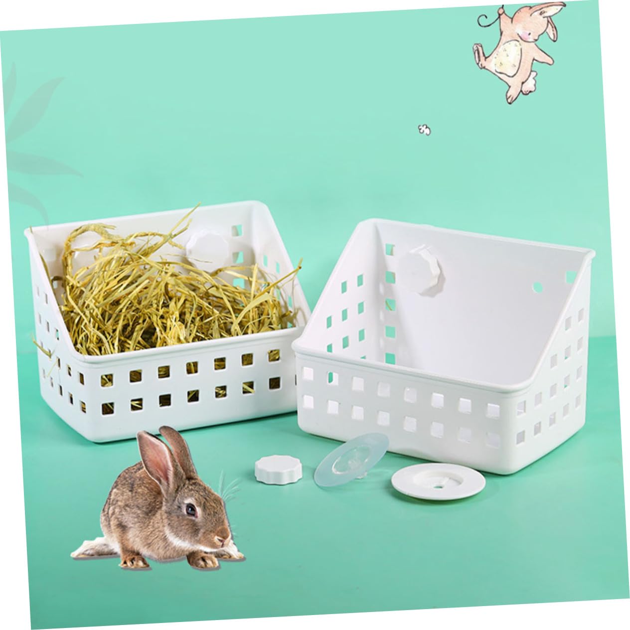 Râtelier à Foin pour Lapin 2 Pièces Plastique Blanc Fixation Stable