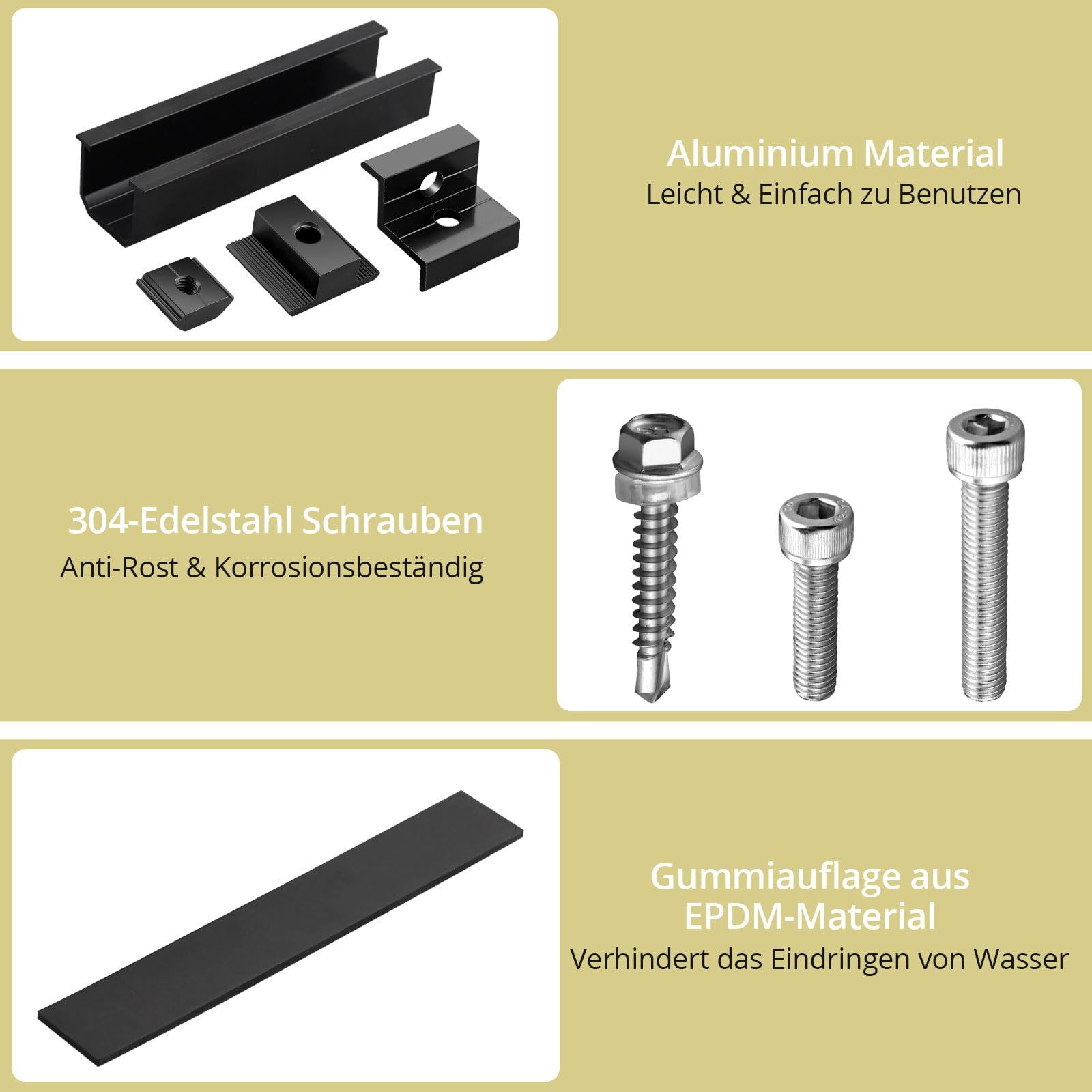 Anbte Solarmodul Halterung Kit, für 2pcs Solarmodul 30MM/35MM, Schwarz | 6pcs Kurzschiene 120MM aus Aluminium inkl. 4pcs Endklemme + 2pcs Mittelklemme + 1pcs Schraubenschlüssel, Solarpanel Montage