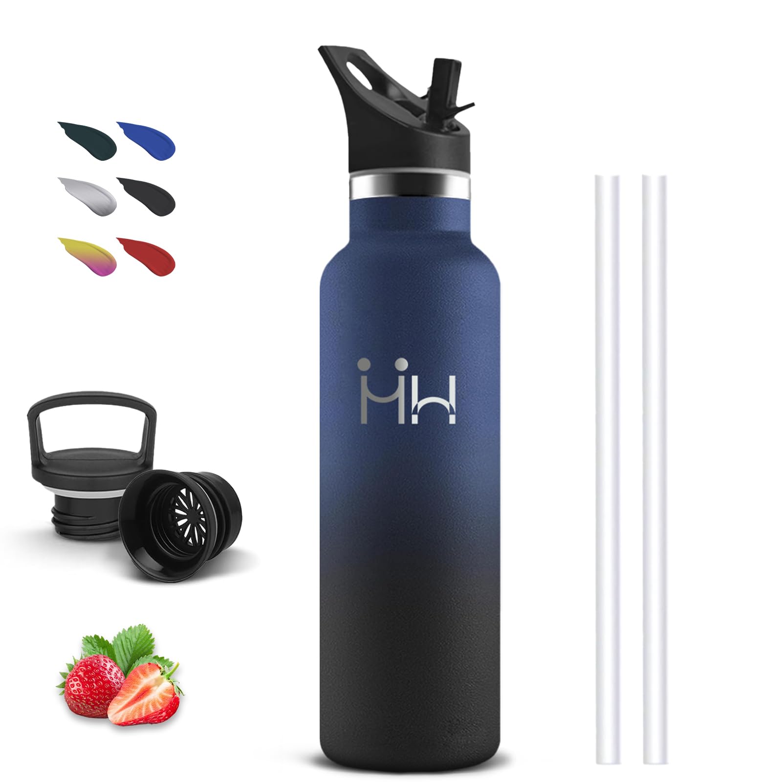 Grsta Gourde Isotherme, 750 ml, Paille, Anti Fuite, sans Bpa, Double Isolation, Bouteille Isotherme, Facile à Transporter, Bouteille d'eau pour Bureau, Voyage, Camping, Yoga