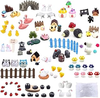 BeelDeel 100 Pcs Miniature Fairy Garden Accessories Outdoor Micro Landscape Figurines, DIY Ornament Fairy Garden Kit, Animals Miniature Figurines for Terrariums Potted Plant Bonsai Garden Decoration