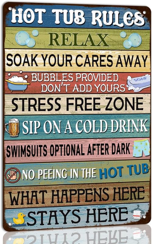Hot Tub Rules Metal Tin Sign Metal Tin Sign Vintage Bar Home Bathroom Pool Backyard Patio Wall Decoration 8x12 Inch