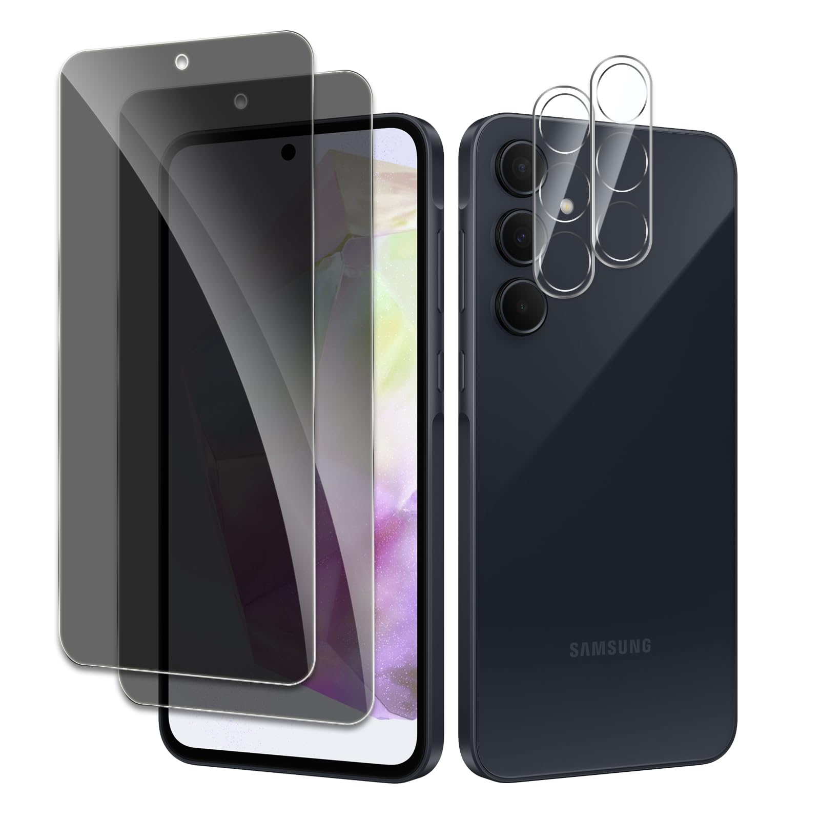 Photo 1 of [2+2 Pack] Privacy Screen Protector for Samsung Galaxy A35 5G, Anti-Spy Shatterproof Tempered Glass with Camera Lens Tempered Glass 9H Hardness Bubble Free Anti-Glare Case Friendly
