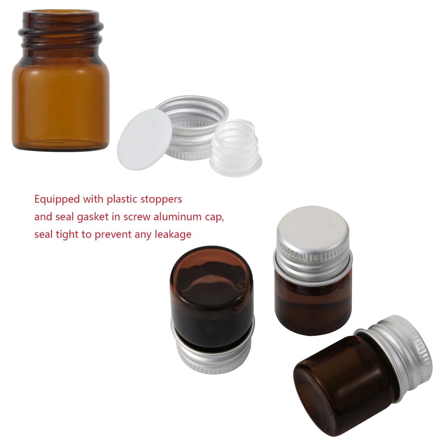5ml Amber Glass Vials with Screw Caps and Plastic Stoppers, Small Brown Liquid Sample Vial, Leak-Proof Vial, 12PCS