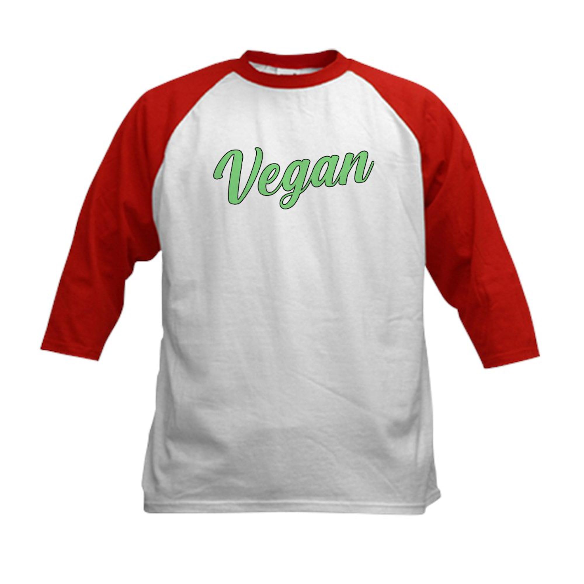 CafePress Vegan Vegetarian Veganism Meat Foo Baseball Jersey Kids Cotton Baseball Jersey, 3/4 Raglan Sleeve Shirt Red/White