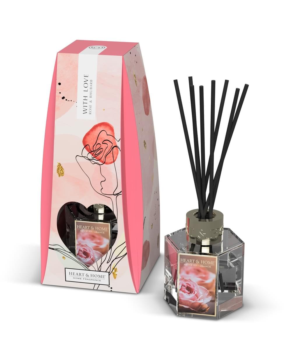 Heart and Home Scented 70ml Reed Diffuser Set WITH LOVE Rose & Rhubarb