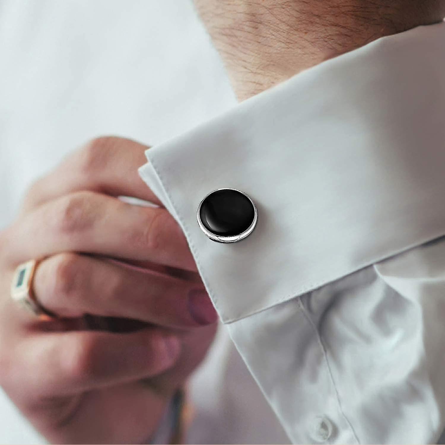 Boutons de Manchette Classiques pour Homme - Père de la Mariée, Mari, Petit Ami (Noir + Argent)