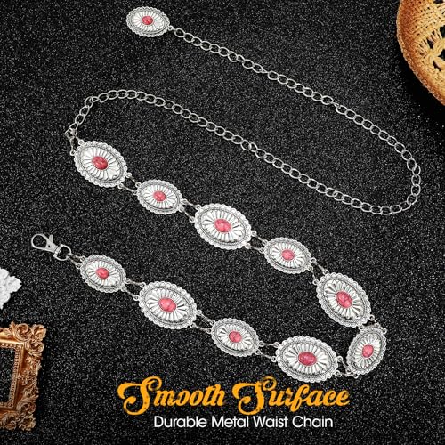 SANSTHS Western Metal Concho Belt for Women, Waist Chain Cowgirl Belt for Dresses Jeans Pants with Gold Chain2