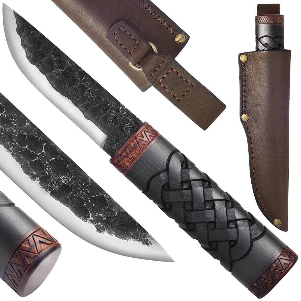 Amazon.com : Hunting Knife Hand Forged - Sharp D2 Steel - Fixed Knofe with  Wood Handle - Handmade Knives with Leather Sheath - Backpacking Gear -  Tactical Survival Camping Utility - Unique