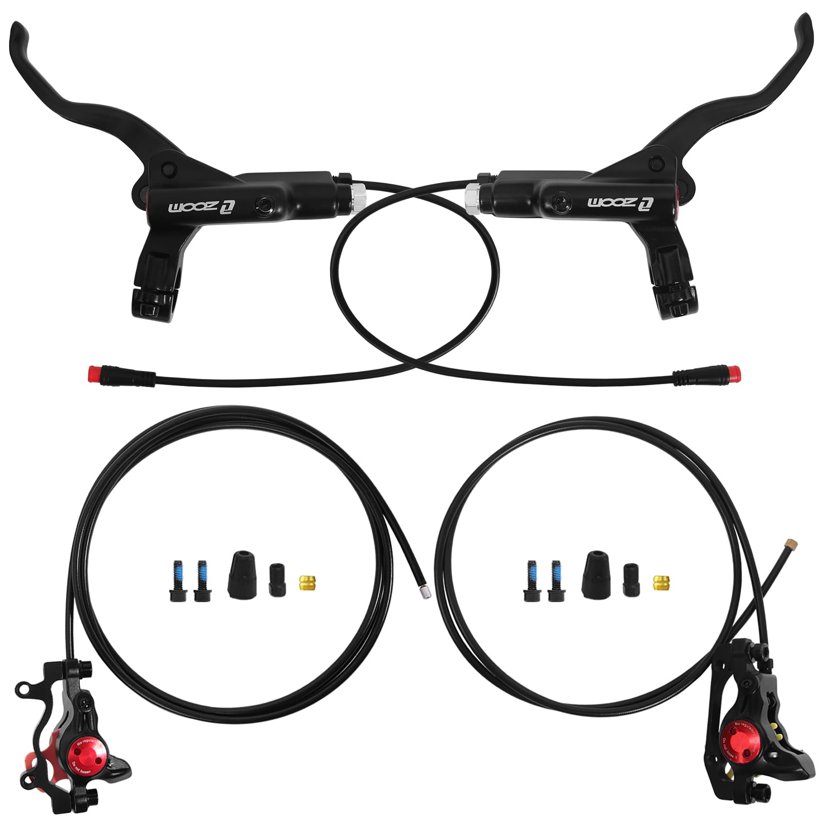 BUCKLOS Ebike Hydraulic Disc Brake Zoom HB-775E 2-PIN 2 Pistons Ebike Electric Power-Off Brakes Left Front 1110mm Right Rear 1850mm with Mounting