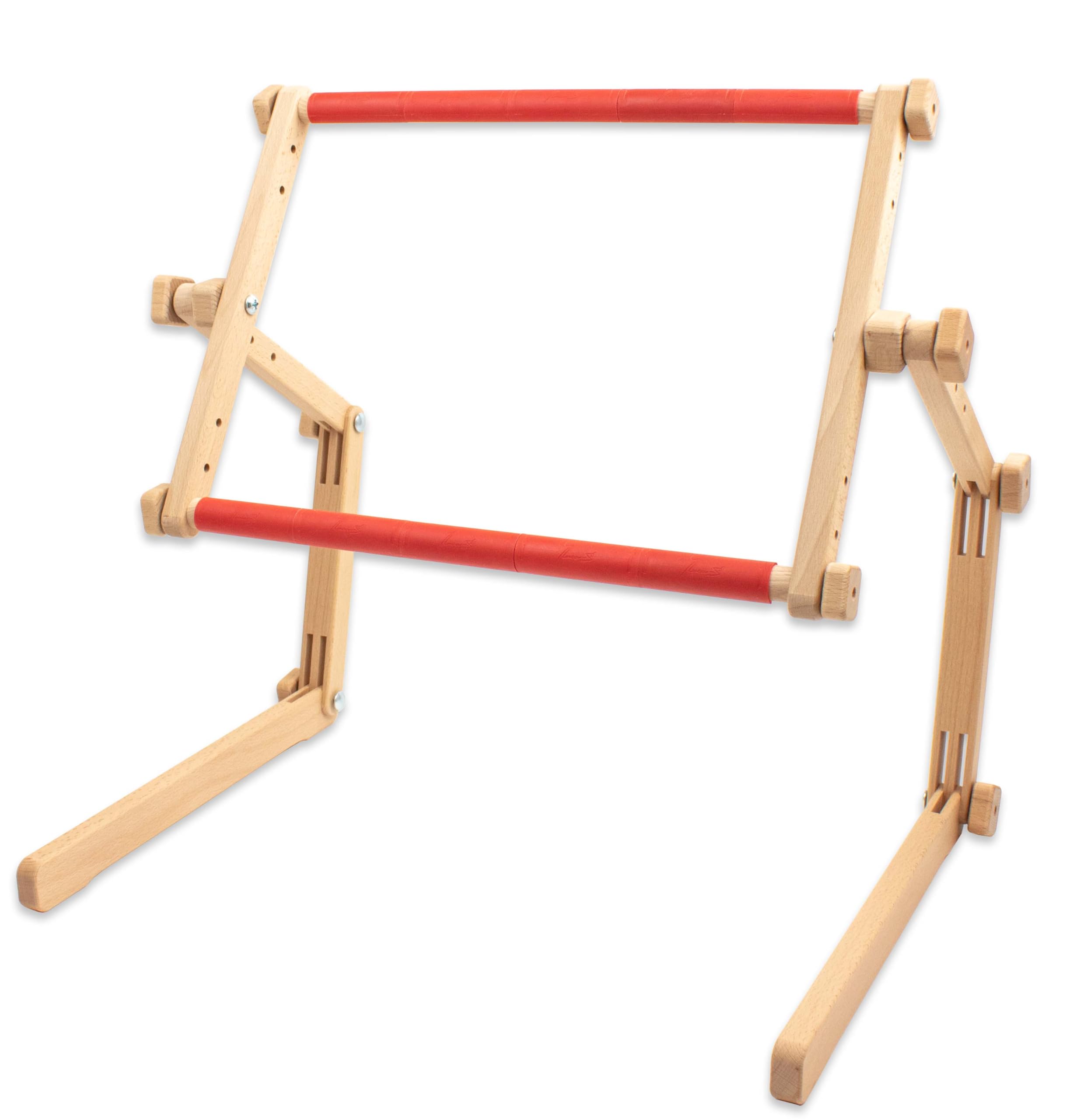 Luca-S Beige/Red Needlework Lap And Table Hands-Free Embroidery Stand With Adjustable Organic Beech Wood Frame For Cross Stitch And Needlework (35 × 48 Cm)
