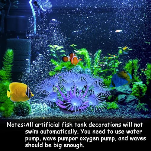 Image of Soft Silicone Glowing Aquarium Coral, Aquarium Coral Decorations with Sucker, Glowing Artificial Ornament for Fish Tank Decorations Accessories, Sunflower