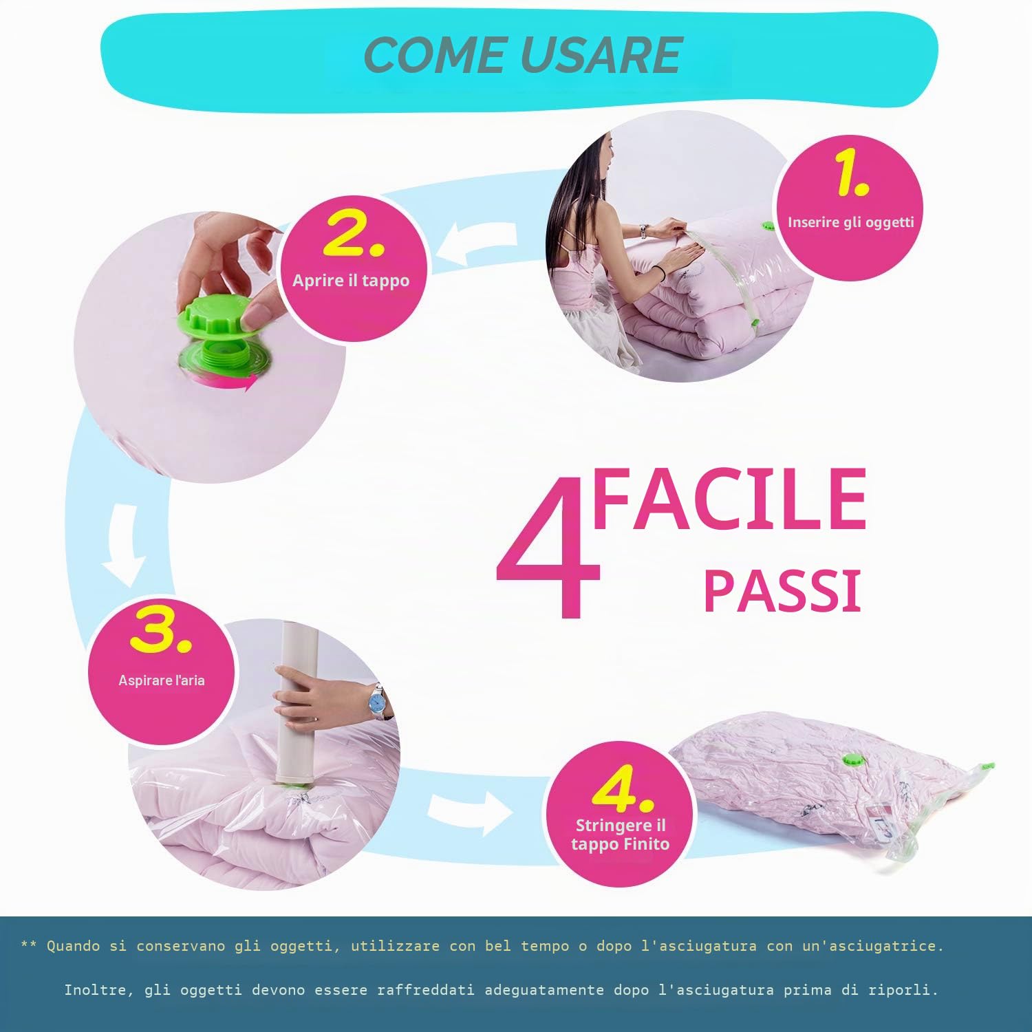 Opaza Sacchetti Sottovuoto, Jumbo [130x100 cm] Buste Sacchi Sottovuoto Salvaspazio Grandi per Vestiti, Piumoni,Abiti (4 Pezzi)