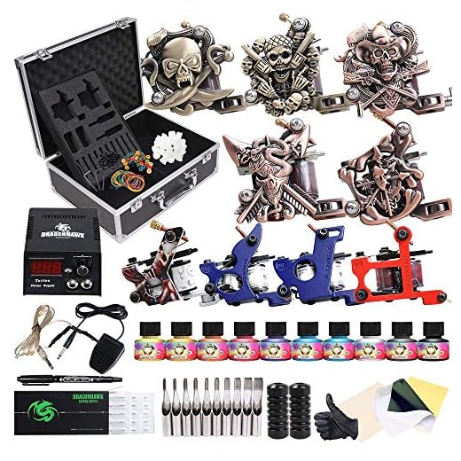 Dragonhawk Complete Tattoo Kit with Case, Beginner Traditional Coils Tattoo Machines, Power Supply Immortal Tattoo Inks,Tattoo Needles Foot Pedal Grips Tips