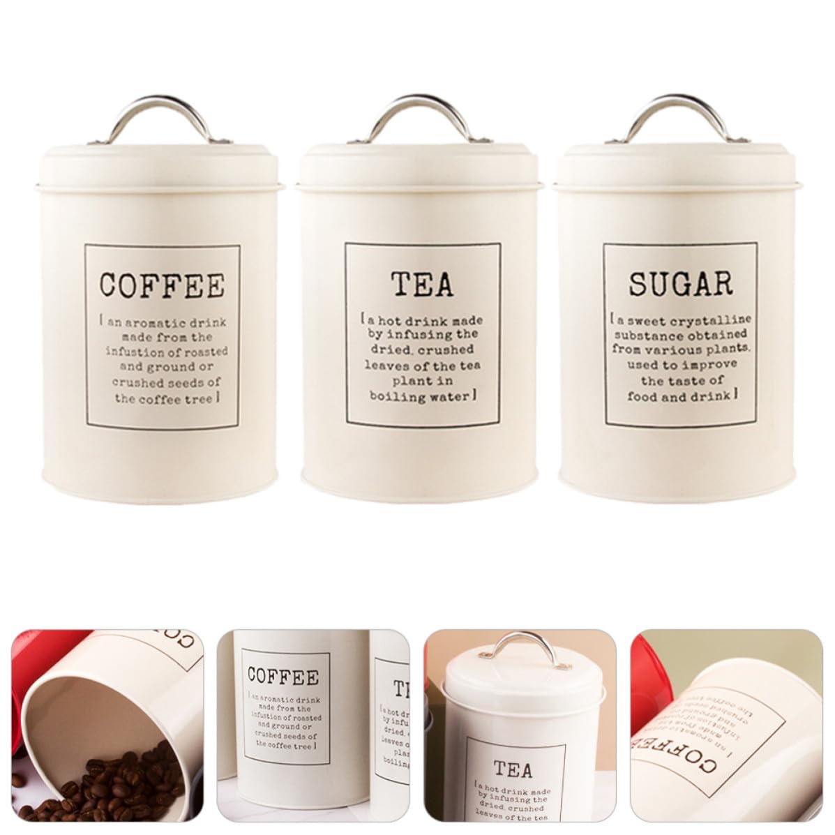 Tarros de Almacenamiento de Cocina 3 Piezas de Hierro Blanco | Tapa Sellada, Gran Capacidad, para Hojas de Té y Granos de Café, Estilo Nórdico para Barra y Estante Estilo Aleatorio