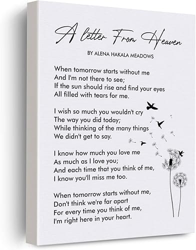 EVXID Póster en lienzo con texto en inglés Memorial a Letter From Heaven (texto en inglés), arte de pared, estampado de poesía de recuerdo,