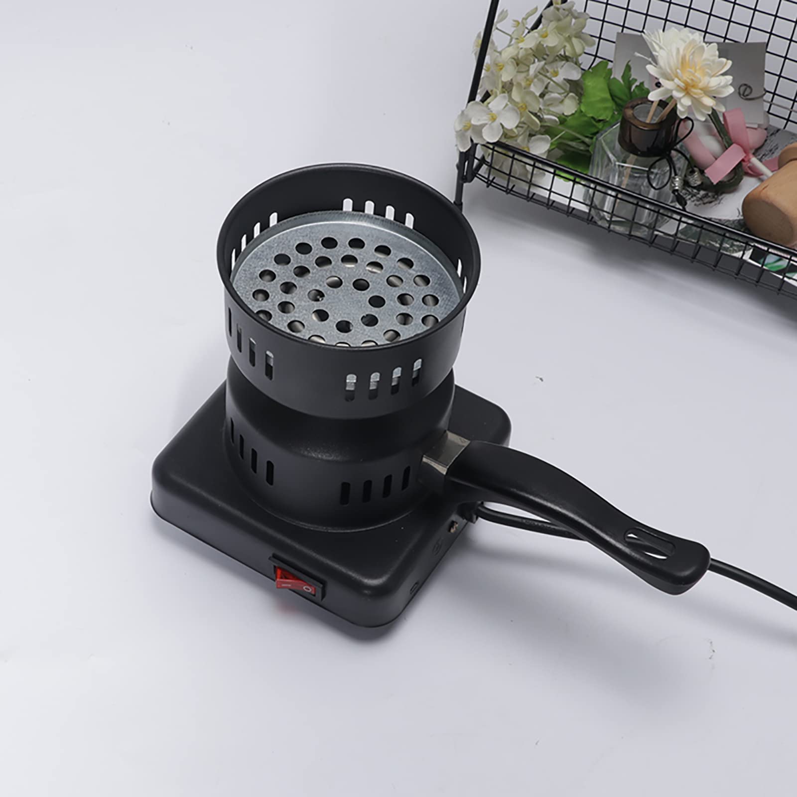 Quemador eléctrico de carbón vegetal de acero inoxidable de 100 W con mango desmontable, calentamiento rápido para acampar al aire libre y barbacoa