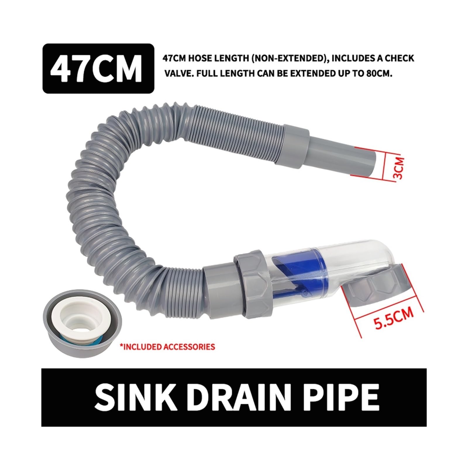 Set filtro lavello tubo estensibile antiintasamento antiodore | Ideale for applicazioni di drenaggio di lavelli a vasca singola, lavelli da cucina e piscine(Sink Drain Pipe Kit)