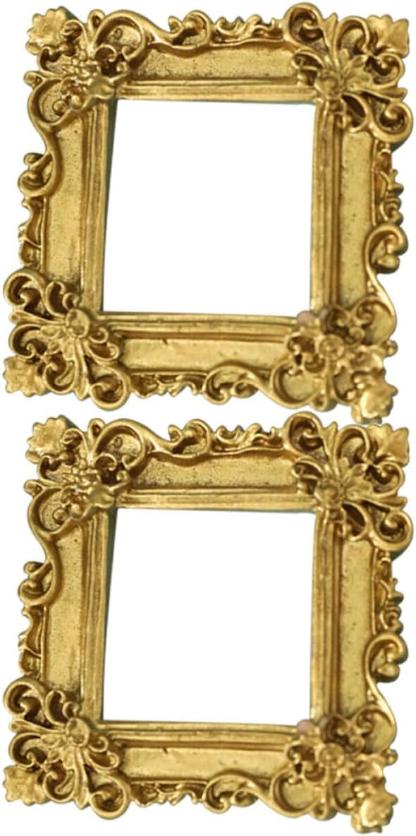 SECFOU 2pcs Miniature Vintage Photo Frame Resin Golden Doll House Decor