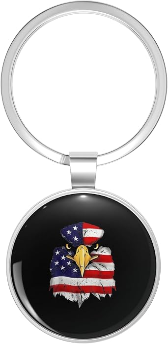 Bald Eagle 4th of July American Flag Patriotic Metal Double Sided Key Chain Keychain