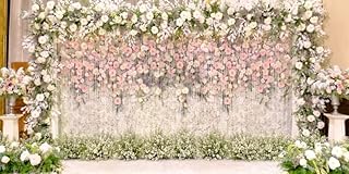 Yeele 15x8ft Wedding Floral Backdrop Pink and White Romantic Flowers Photography Background for Girls Wedding Ceremony Banner Bridal Shower Party Decoration Supplies Portrait Photo Booth Props
