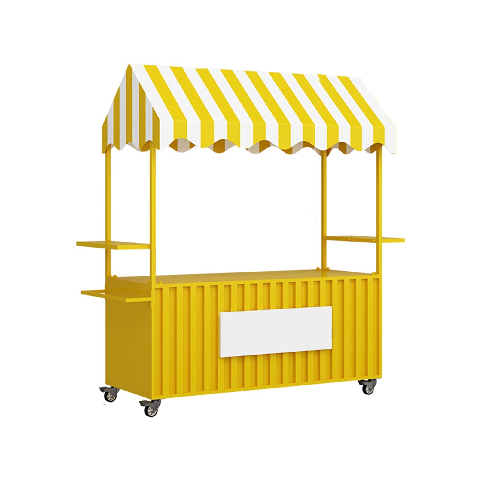 Carrello venditore mobile per esterni, espositore per alimenti a 2 livelli per mercati di cibo di strada e agricoltori, attrezzature commerciali per camion alimentari per eventi all'aperto (giallo