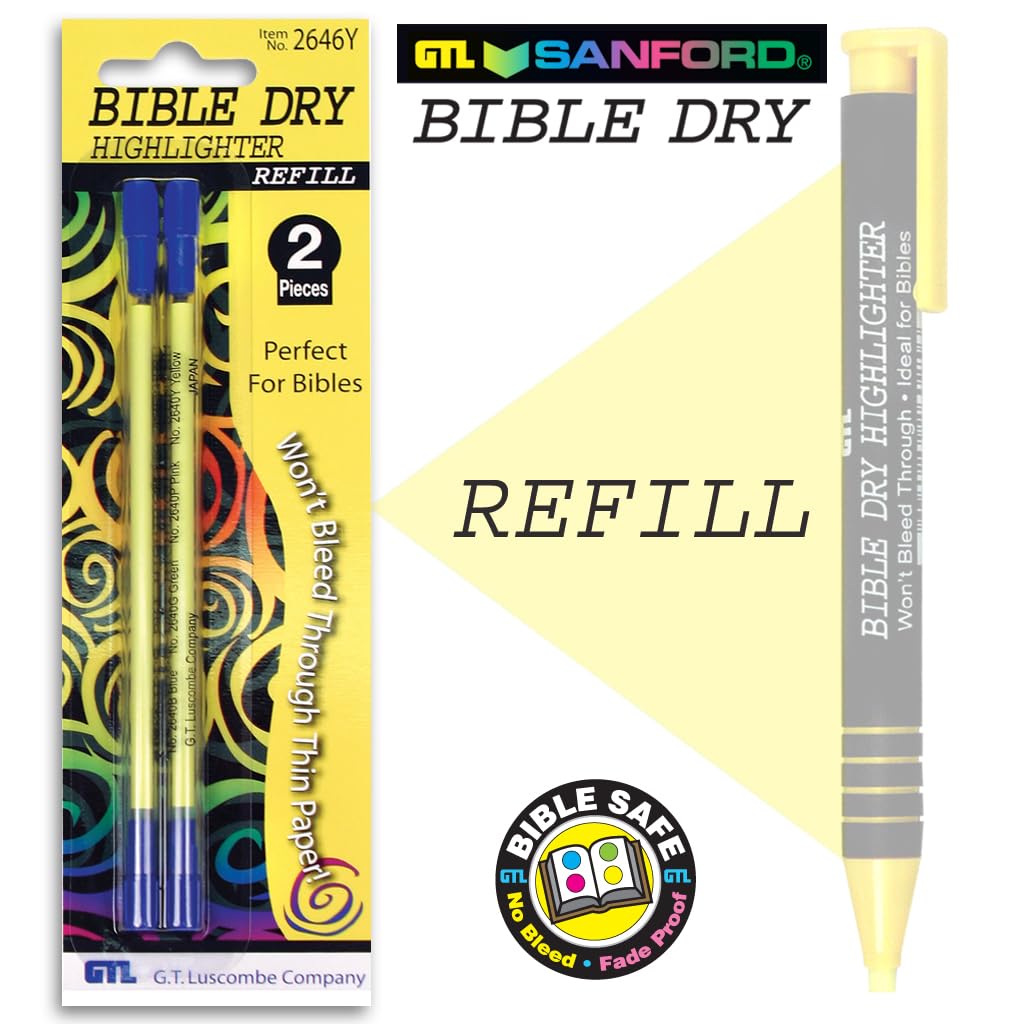 Amarillo seco Biblia marcador con 2 unidades Amarillo Biblia seco Highlighter Recambio
