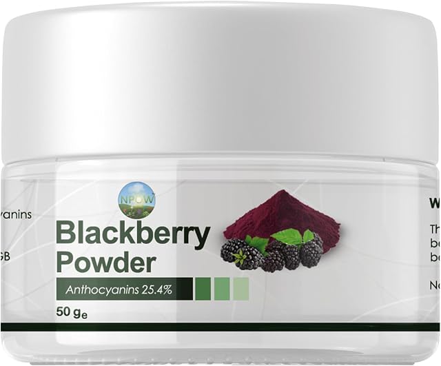 NPOW Superfood Powder, Anthocyanins, 25.4% BlackBerry Extract Powder 100%, Rubus, Anthocyanin Supplement, All Natural, Organic, Non GMO Vegan Friendly BlackBerry Extract Antioxidant Powder - 50g