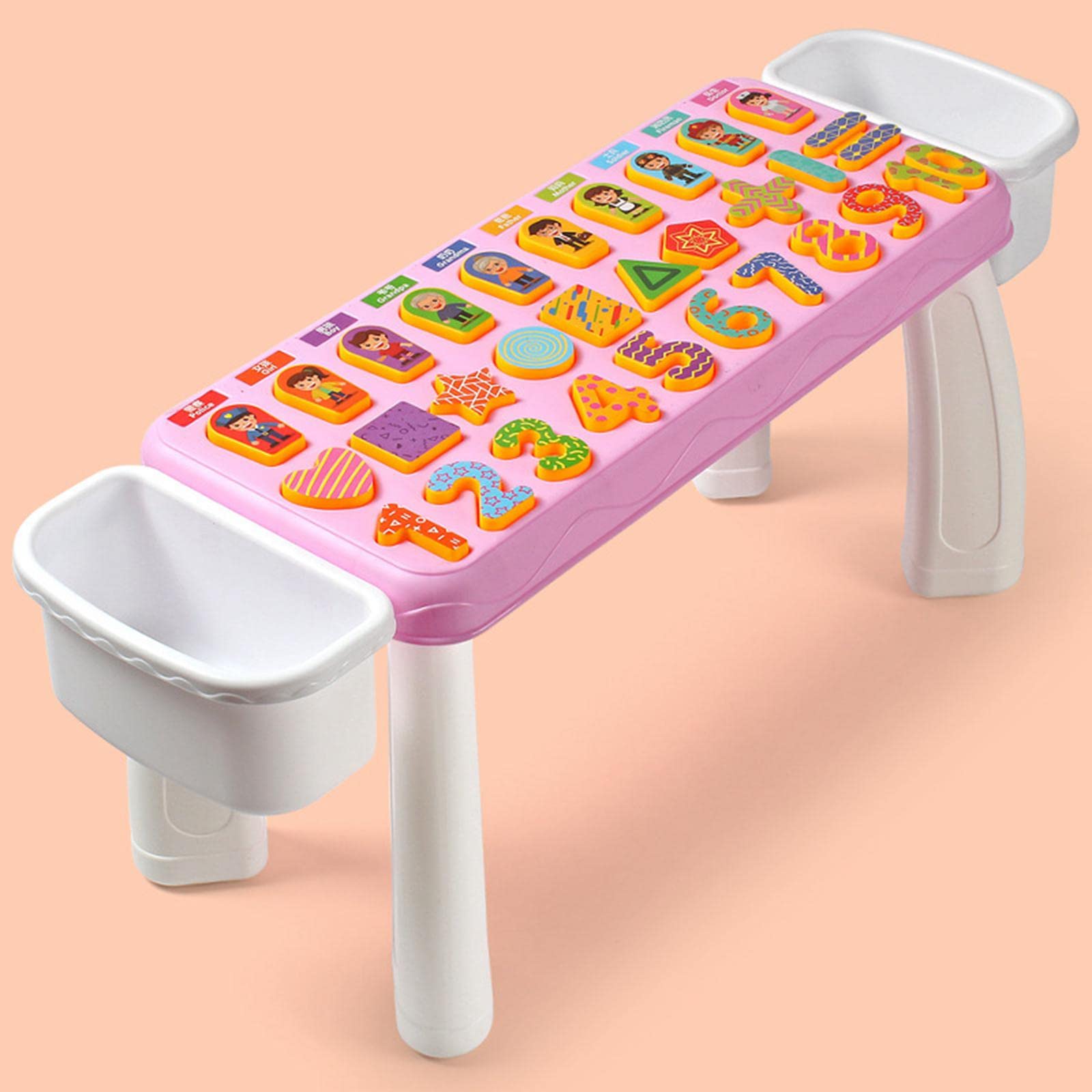 Giocattolo Educativo Geometrico per Bambini Incastro Forme Numeri Colori Miglioramento Abilità Cognitive Manualità Fine Adatto a Uso, Tavolo L Rosa 3in1