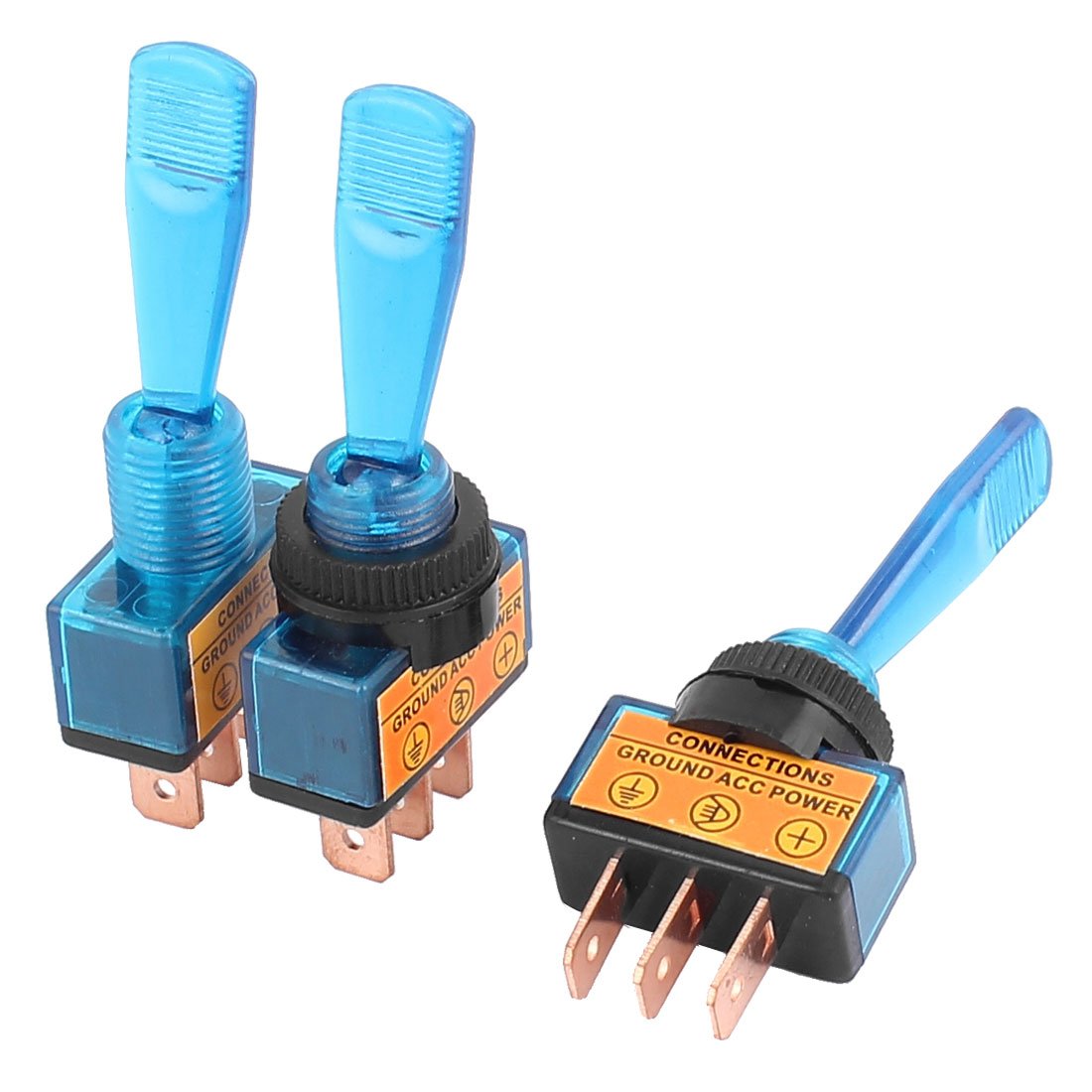 Aexit 3pcs DC Switches 12V 20A Blue Pilot Light Long Arm 12mm Thread Toggle Toggle Switch