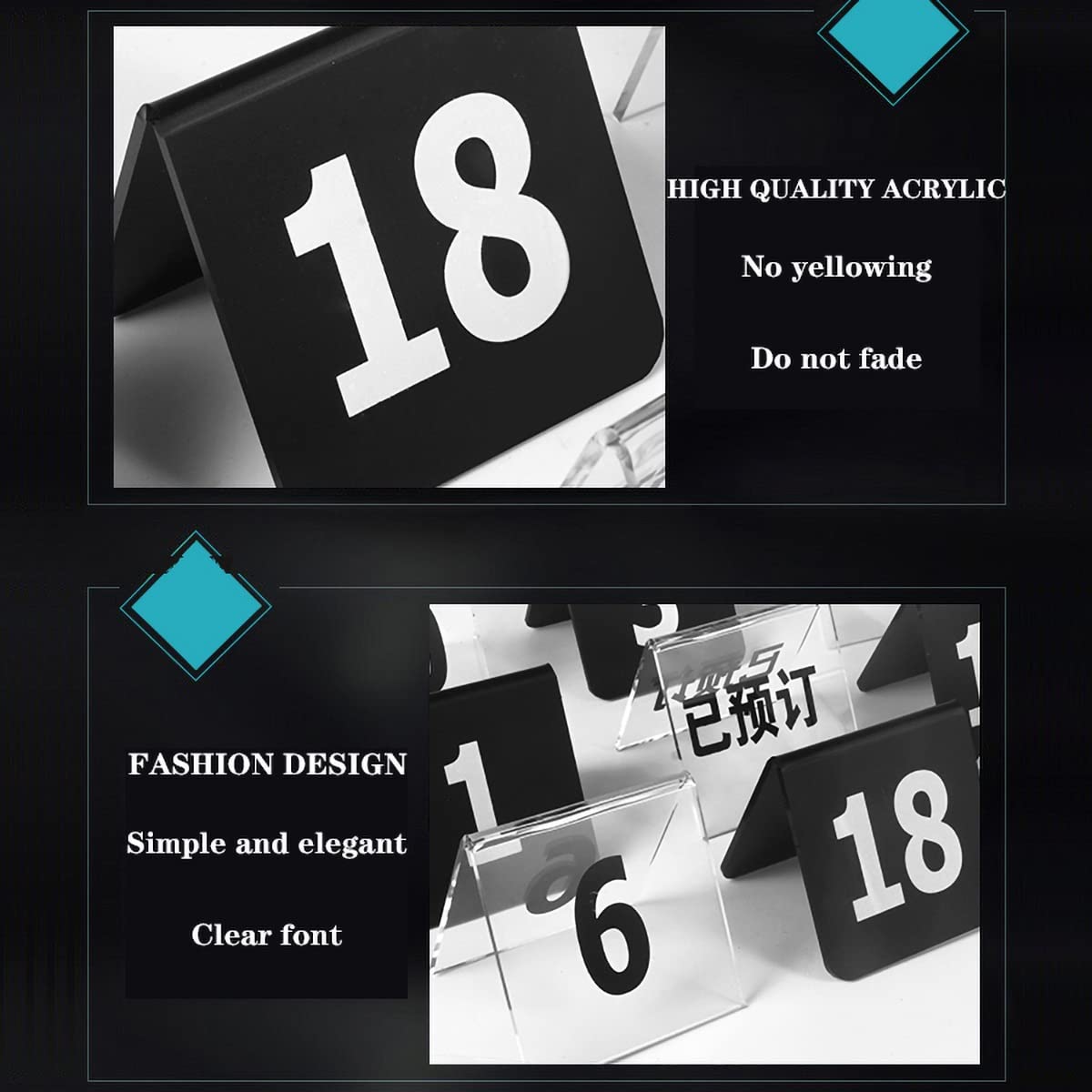 Cartellini numerati per tavoli, Acrylic Place Cards Table Numbers 1-25/50/100 Black 3 inch(1 to 25)