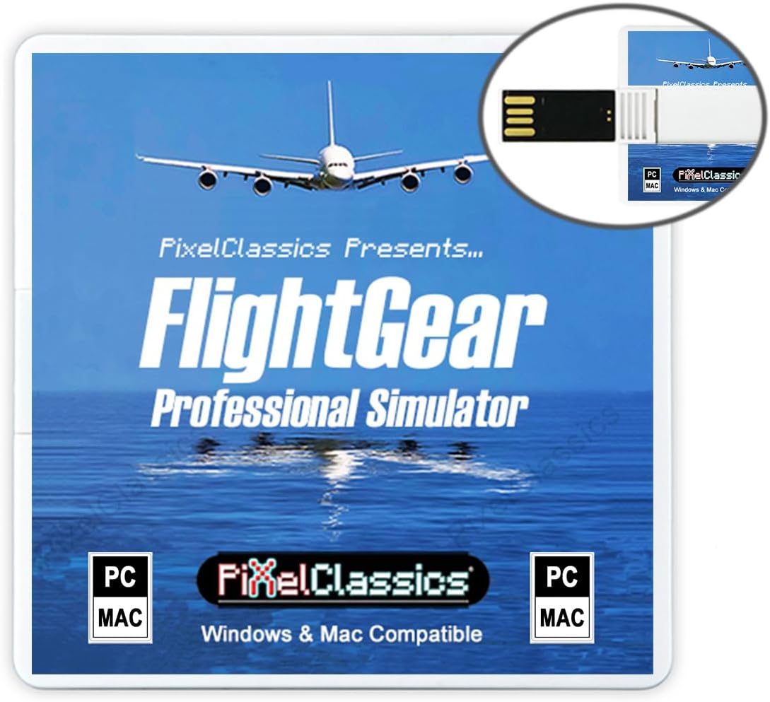 FlightGear Flight Simulator 2025 X on USB | Flight Sim Plane & Helicopter Professional Simulator Including 600 Aircraft, 20,000 Real World Airports Compatible with Microsoft Windows 11 10 PC & Mac