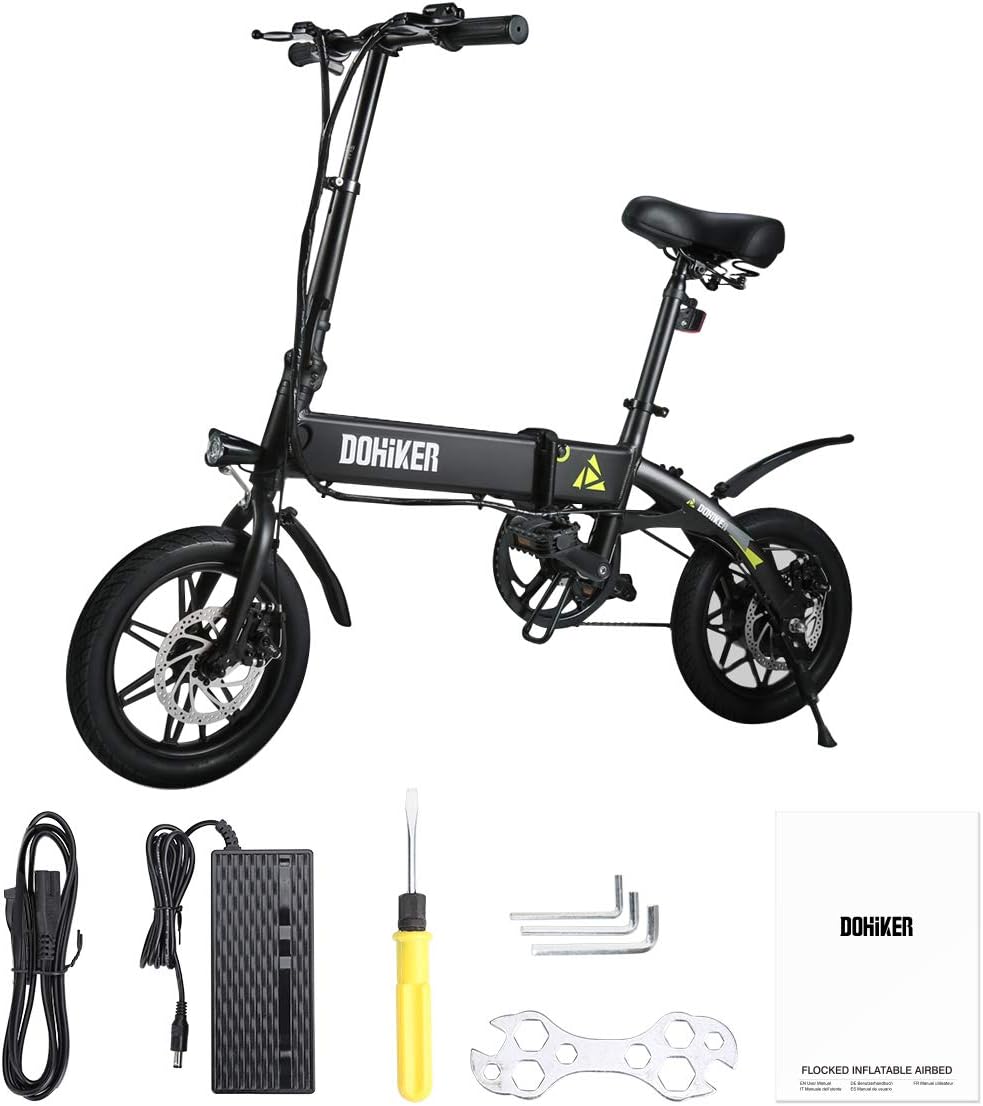 Dohiker - Bicicletta elettrica pieghevole eBike montagna bicicletta con  batteria agli ioni di litio 7,5 Ah, 36 V, 14 pollici, ruote durevoli, 3  modalità, con display digitale, porta USB, colore: Nero :