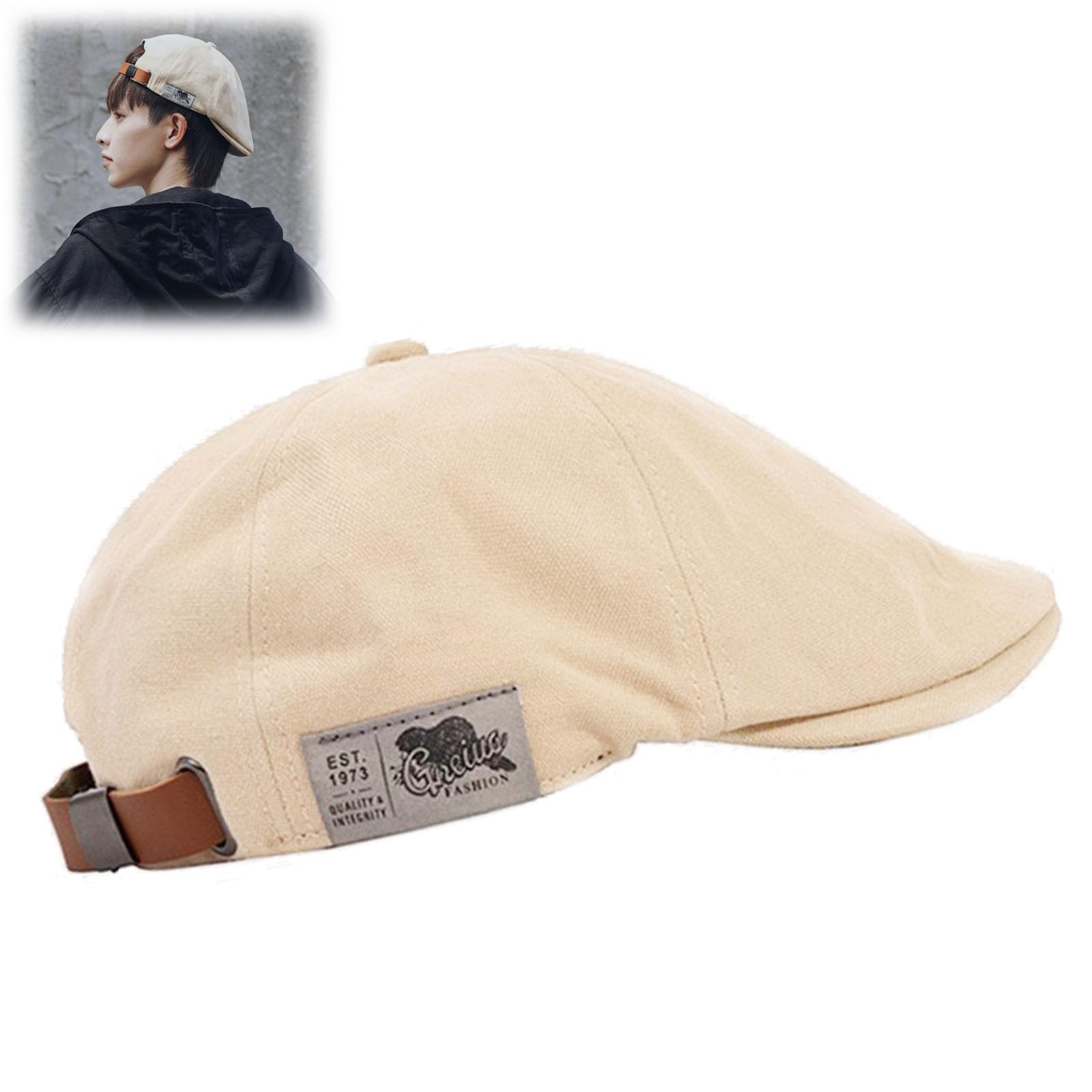 behound Retro Vintage Street Beret Cap, 2023 Trendy Men's Flat Adjustable Beret Hats, Newsboy Hats for Men(Beige)