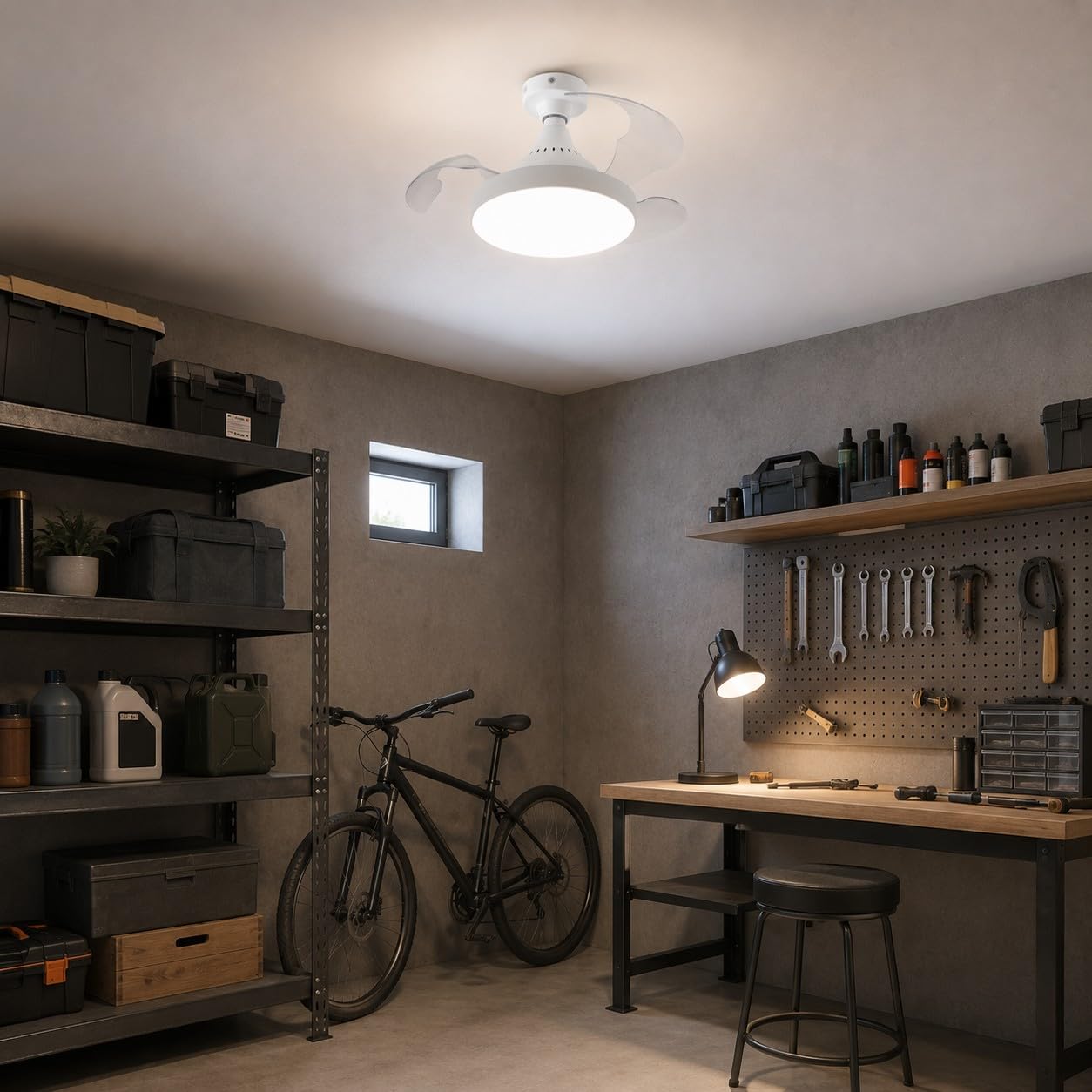 Partenopea Ventilatore da Soffitto con Luce LED E27 Pale Retrattili Telecomando Dimmerabile 3 Temperature Colore 4 Velocità Ventola Lampada Soffitto Silenziosa Attacco E27 per Camera Cucina Studio