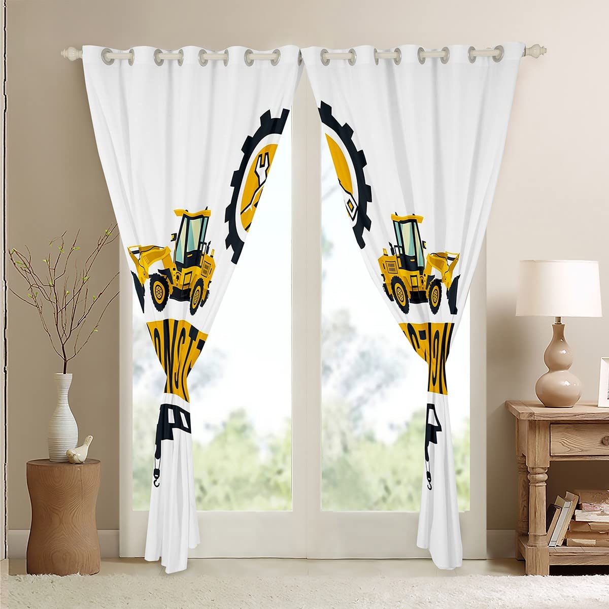 Cortina de Excavadora para niñas y niños para Obras de construcción, para oscurecer Coches, Equipo de Cortina Opaca para Camiones (30%-50%) de Dibujos Animados, maquinaria de Coches, Cortinas de Vent