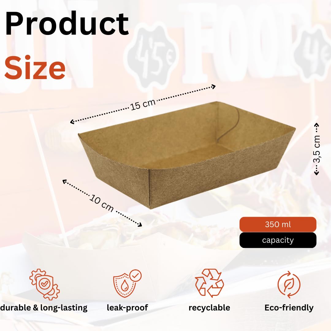 Enpack Snackschale A9-500 Stück Snackschalen aus Kraftpapier - Snack Box 15x10x3,5cm - Currywurst Schale 500 ml - Behälter für Tapas, Chips, Pommes etc. - optimal geeignet als Fingerfood Schalen