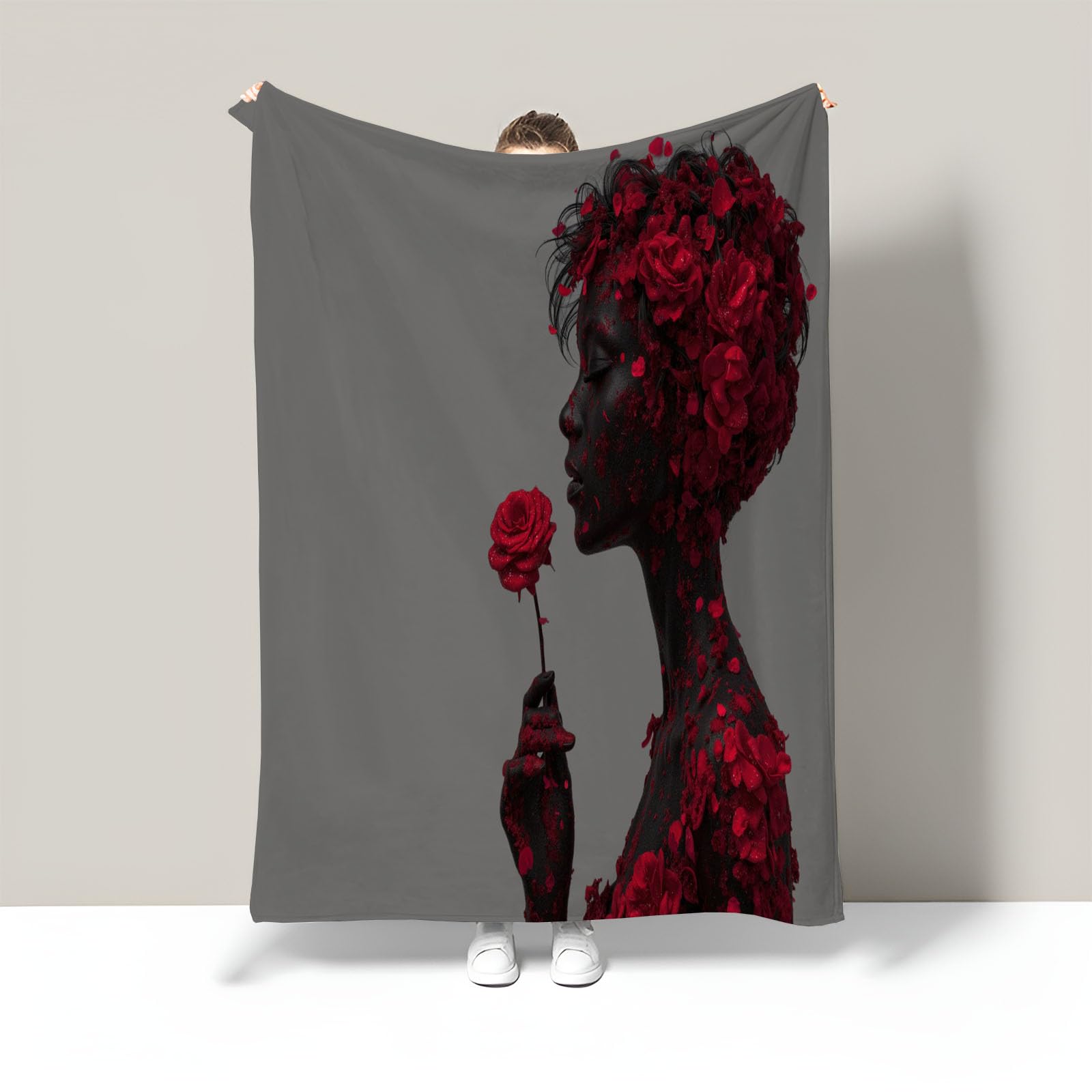 Couverture en flanelle polaire chaude et douillette motif silhouette rose