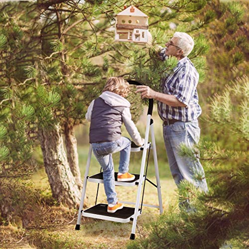 KINGSO 3 Step Ladder Folding Step Stool with Steel Wide Anti-Slip Pedal and Handgrip Anti-Slip, Lightweight 350lbs Portable Steel Step Stool, (500lbs Capacity)