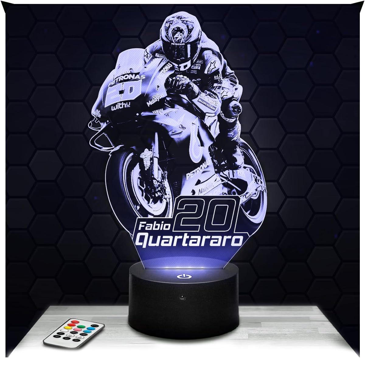 Lampephoto.fr - GP moto - Fabio Quartararo 3D Lampe, Touch Nachtlicht, MotoDekoration, 3D Led Illusion Geschenkidee Weihnachten Geburtstag Junge und Mädchen, Dekoration Kinder TOP