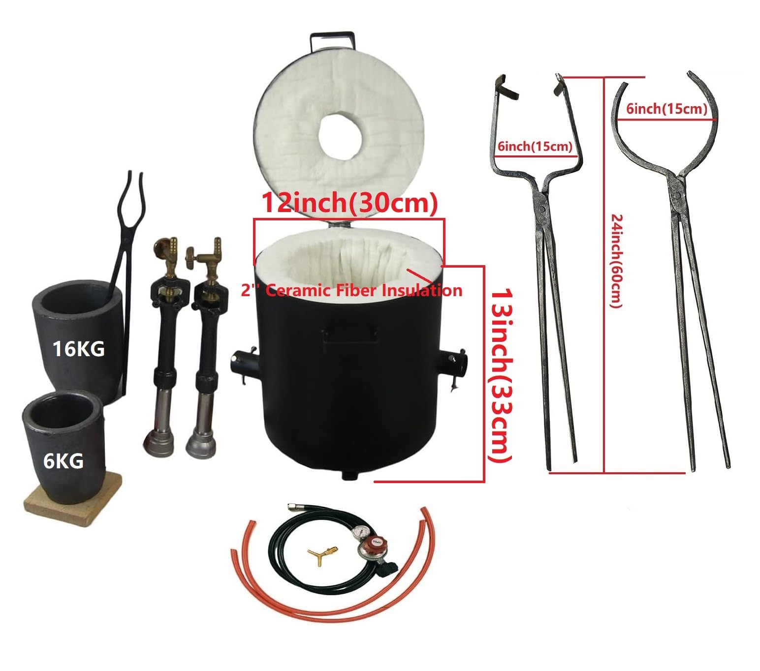 16KG/35LBS Propane Smelting Furnace Kits with Double Forge Burners, Foundry Casting Furnace with Crucibles(16KG&6KG) and Large Crucible Tongs for Melting Metals Recycled Gold Copper Aluminum