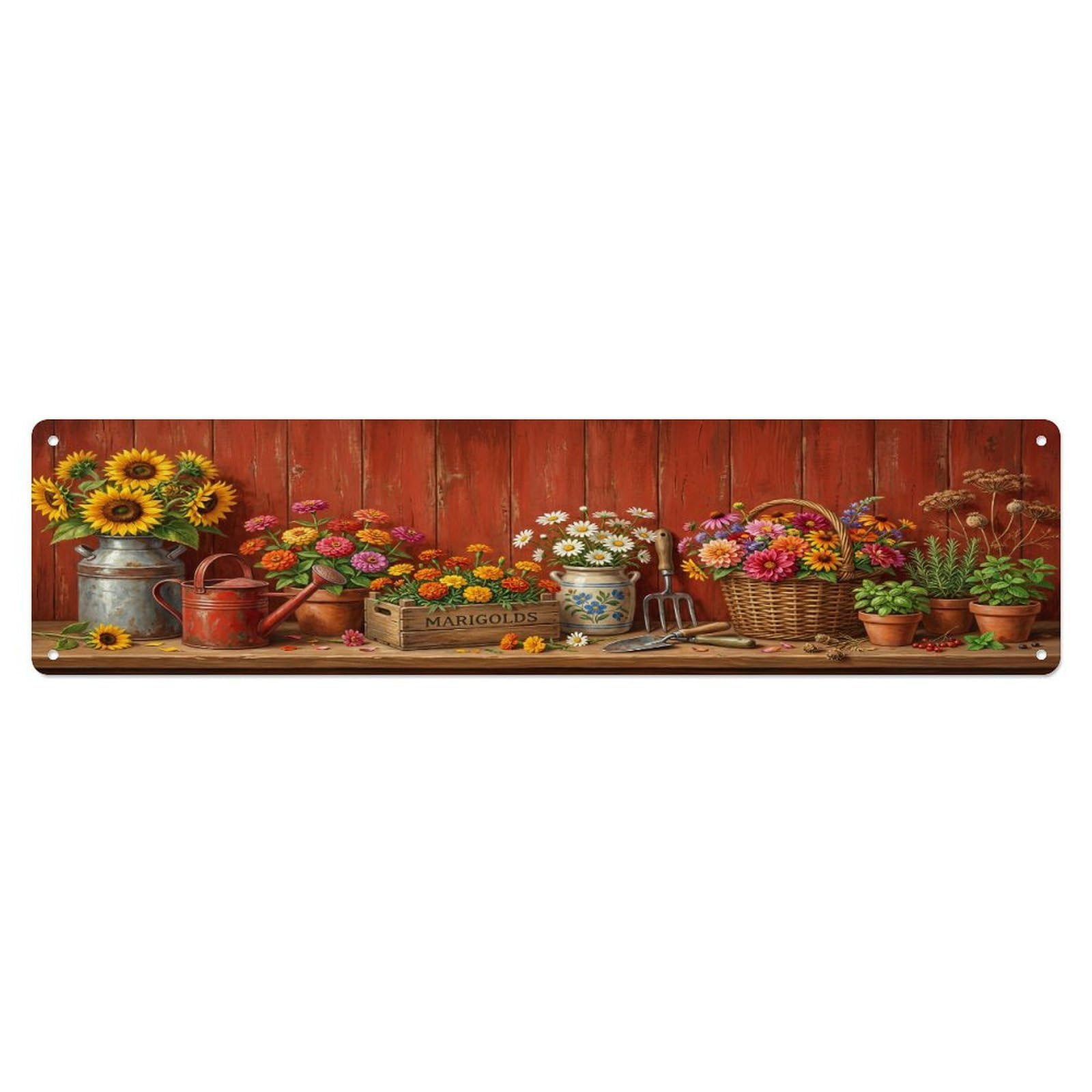 Floral Garden Tools Country Farmhouse Pattern Print Metal Tin Sign