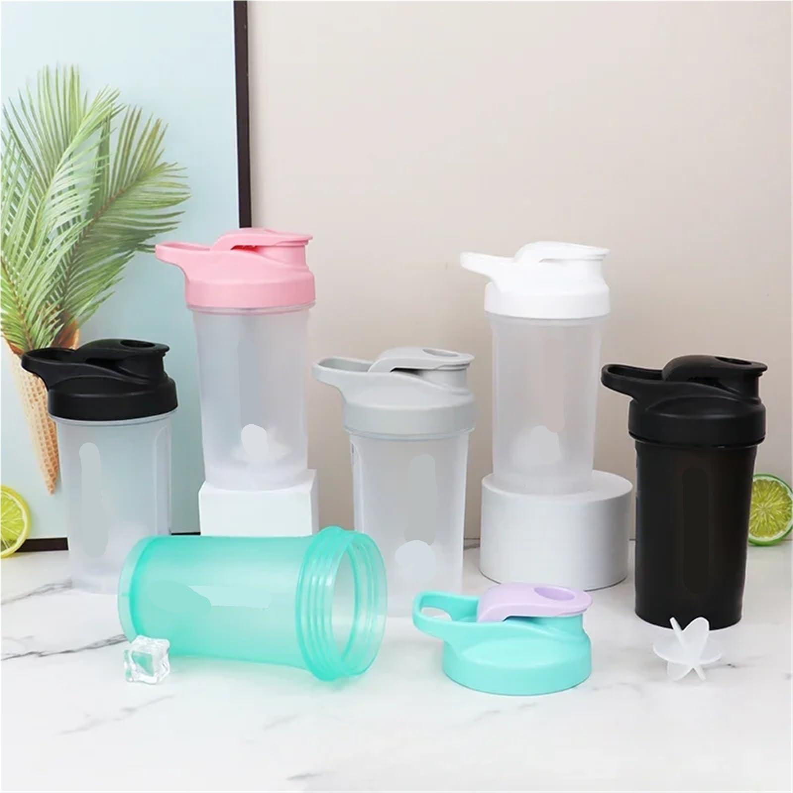 Botella mezcladora portátil de proteínas en polvo, a prueba de fugas, para gimnasio, al aire libre, entrenamiento, deporte, taza mezcladora (rosa)
