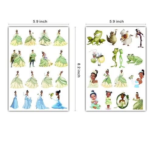Miniatura 3 de 8 hojas de tatuajes temporales de princesa Tiana para niñas juguetes de princesa y rana recuerdos de fiesta para baby shower suministros de