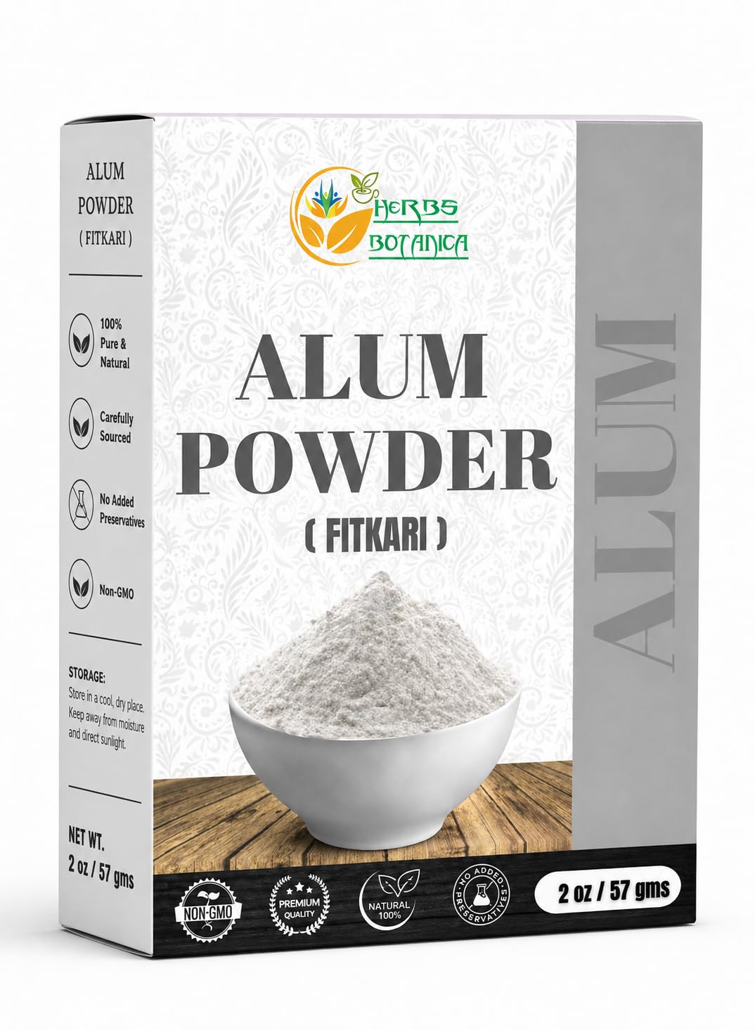 Herbs Botanica Alum Powder, Potassium Alum Fitkari, 2 oz