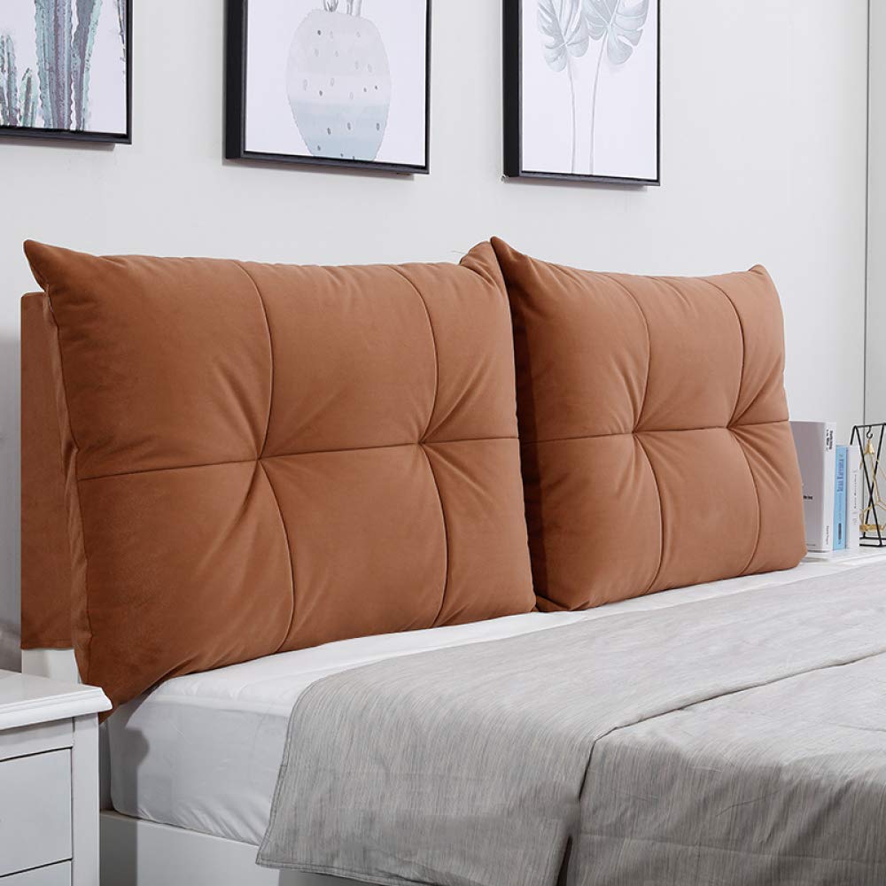 RUYII Velvet Back Pillow Anti-Collision Pillow Bedside Large Cushion Removable Flannel Cover,Brown-200x60cm