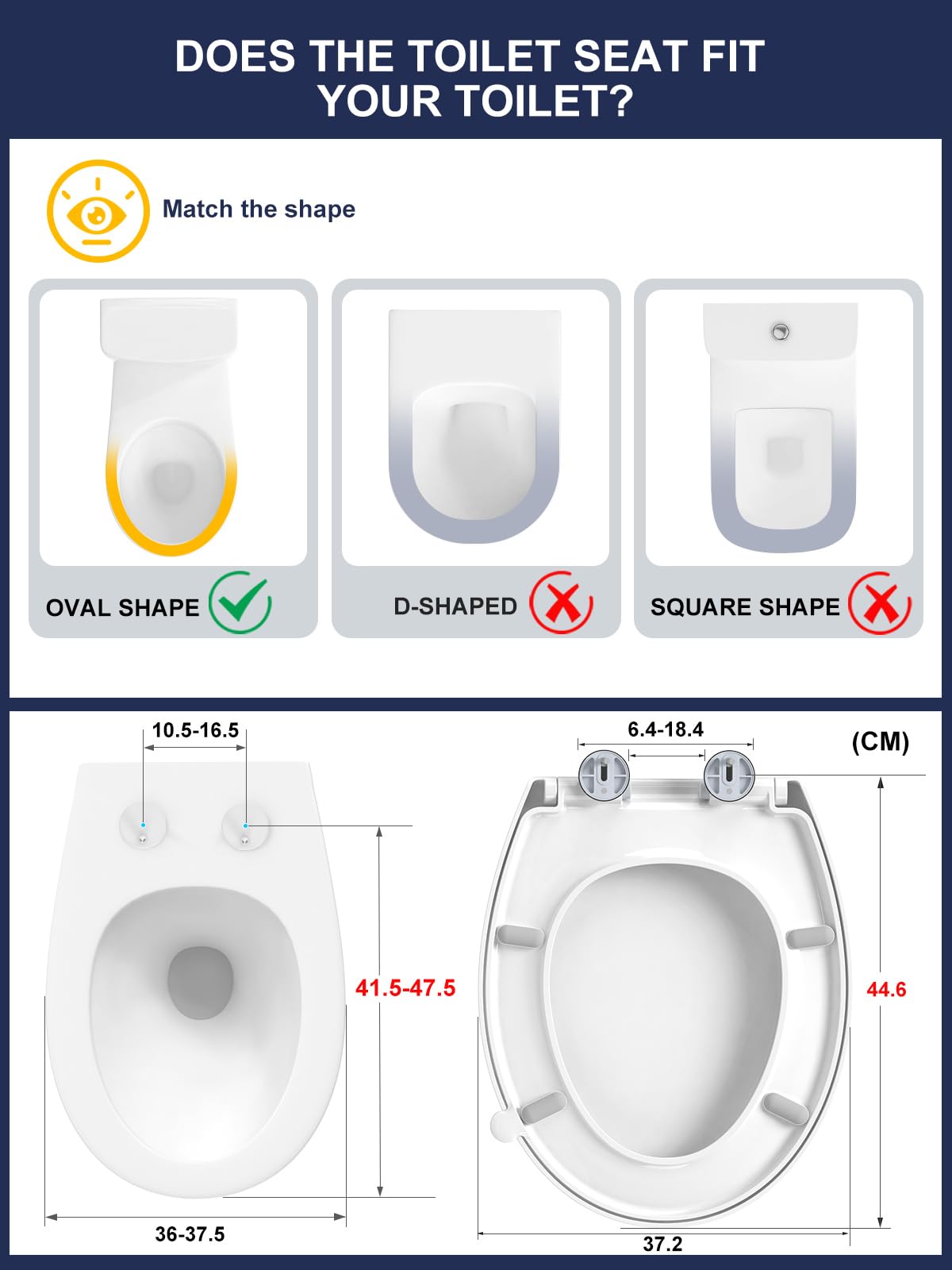 Tavoletta WC Universali O Forma, YEAUPE PRO Copriwater, Sedile WC Chiusura Ammortizzata con Sgancio Rapido a un Pulsante, Plastica Facile da Pulire, Bianco, 44,6 x 37,2 x 4,3 cm