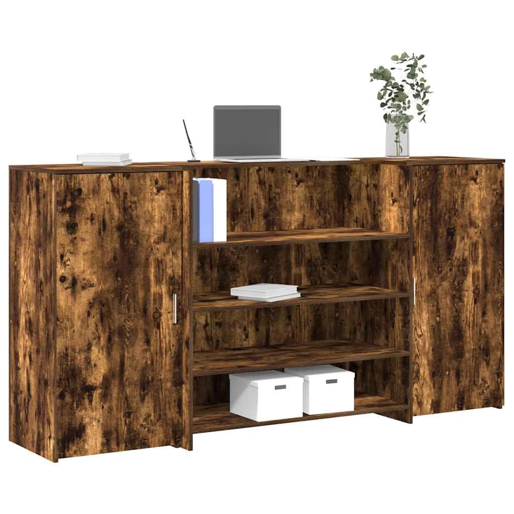 Bancone da ricevimento in rovere affumicato, 200 x 50 x 103,5 cm, bancone per ricevimento in legno con bancone e armadietto, bancone modulare, per ufficio, studio e studio
