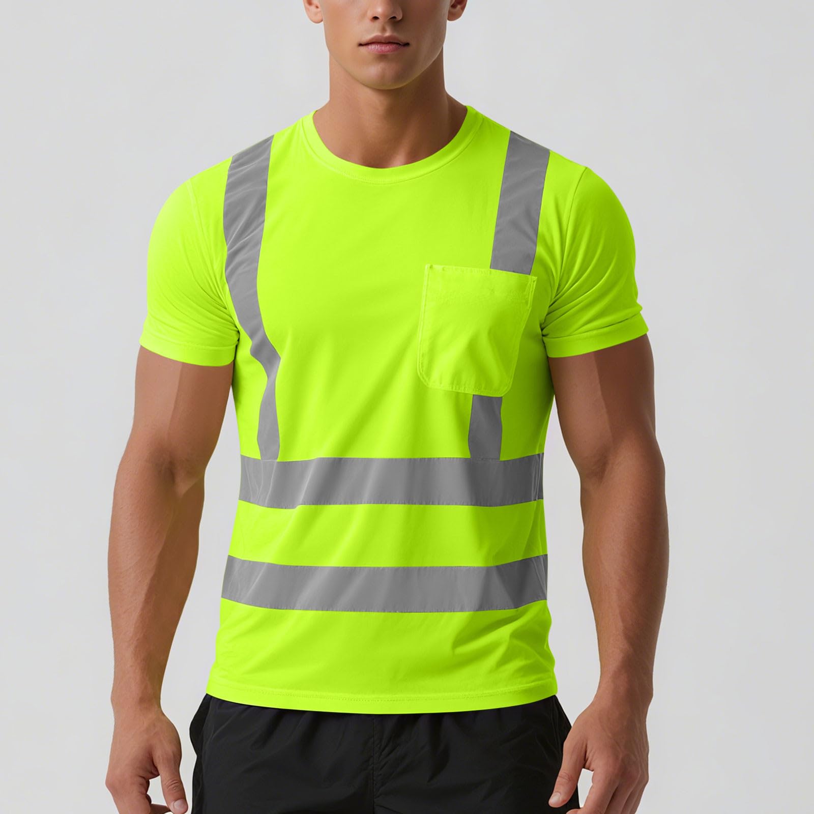 High Visibility Shirts for Men Women Short Sleeve Safety T-Shirts Class 3 Hi Vis Reflective Construction Work Shirt - 3