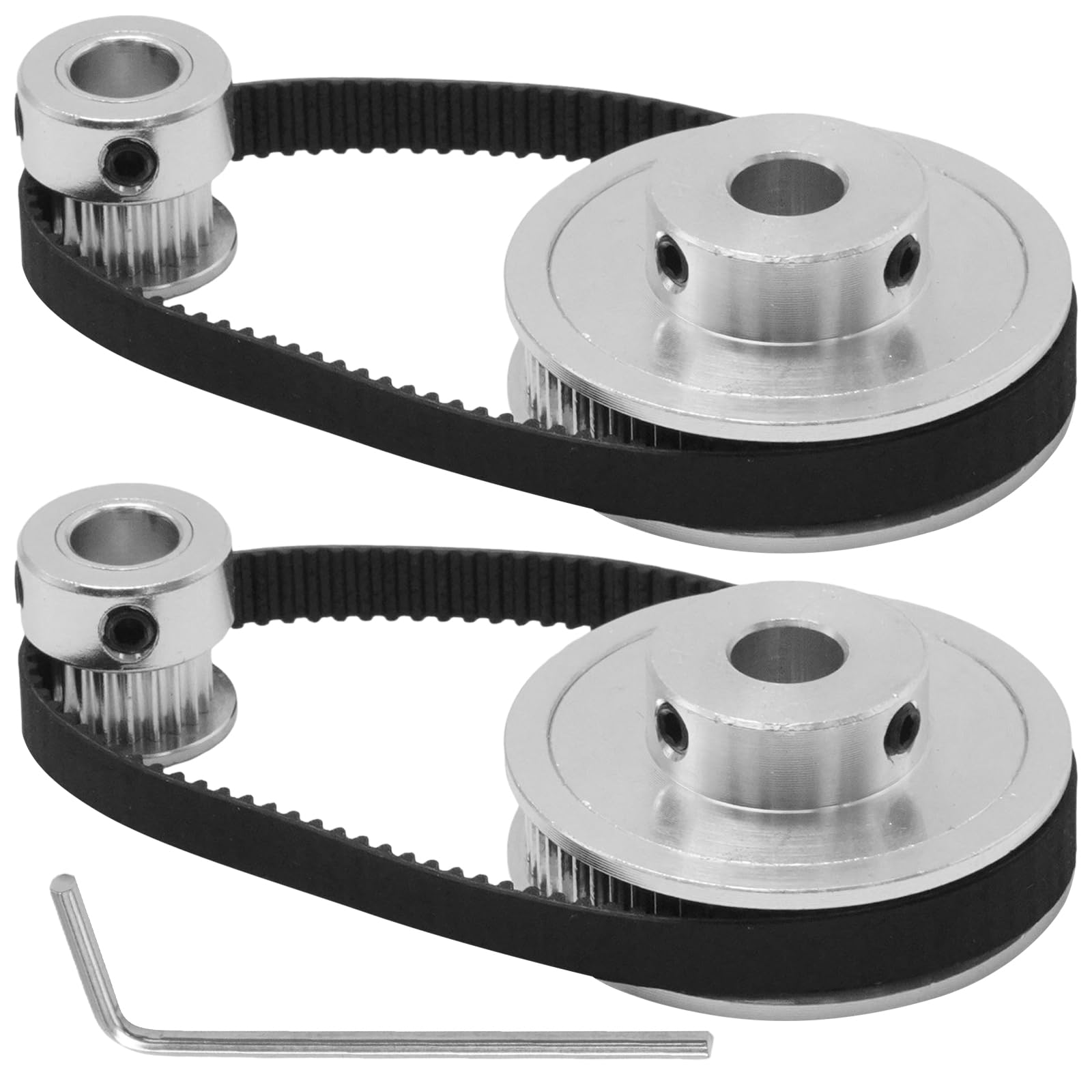 2 Set GT2 Synchronrädern 20-60T-8B-6, 20 & 60 Zähne, 8mm Bohrung, Aluminium Synchronrad mit 2 Riemen, Länge 200 mm, Breite 6 mm (8mm)