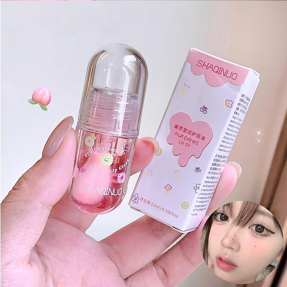 Juego de 4 aceites de brillo labial con sabor a fruta, aceite de labios para cabeza de cepillo grande, bonito brillo labial hidratante y nutritivo, aceite de brillo labial con acabado brillante 8